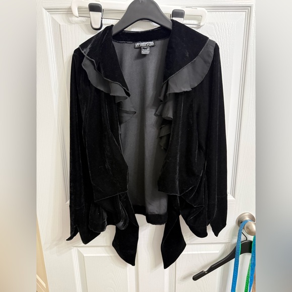 Stage Romantic Black Velvet Ruffle Tie Front Jacket cardigan Gothic M Fairy - Picture 6 of 7